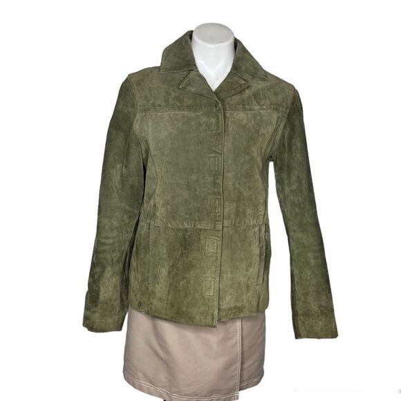 ROXY Suede Jacket Olive Green Hook & Loop Closure Satin Lining Size Medium - Picture 1 of 11
